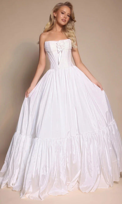 Portia and Scarlett PS26148 - Bow Accent Strapless Tiered Gown Ball Gowns