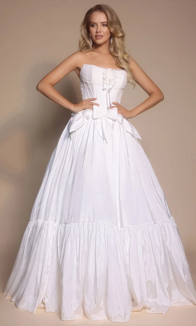 Portia and Scarlett PS26148 - Bow Accent Strapless Tiered Gown Ball Gowns