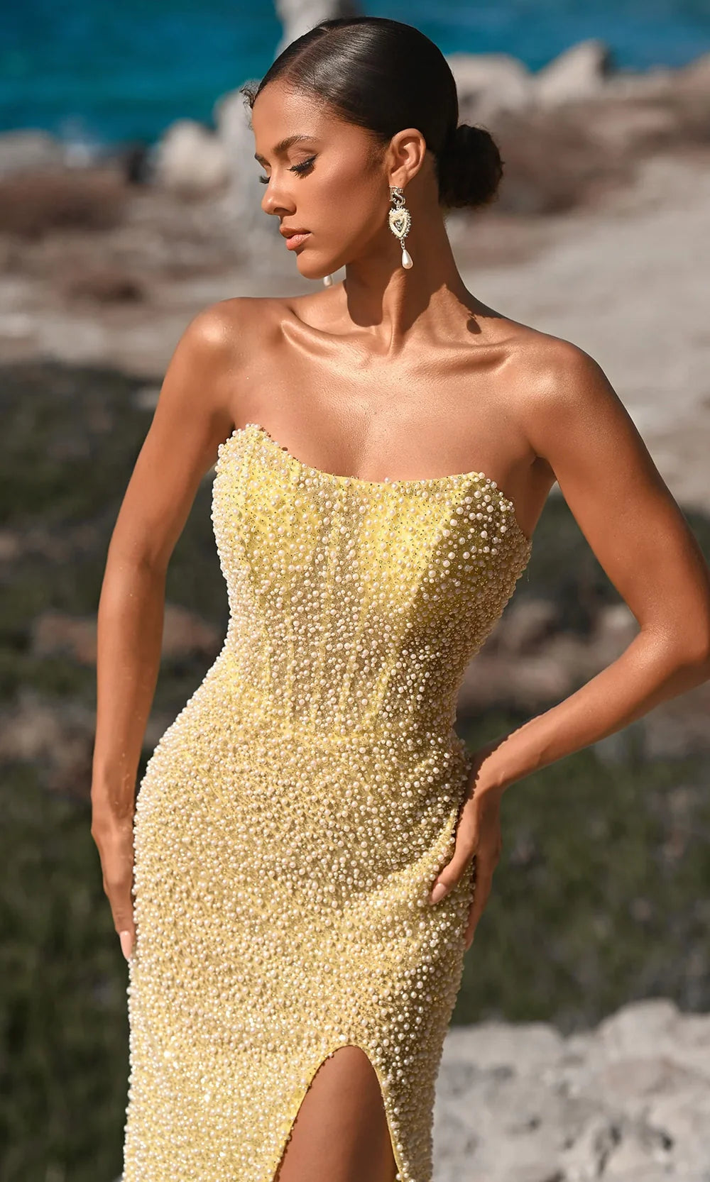 Portia and Scarlett PS26173 - Corset Bodice Pearl Beaded Long Gown Prom Dresses