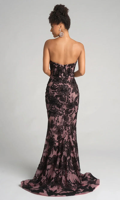 Portia and Scarlett PS26175 - Strapless Floral Lace Dress With Slit Prom Dresses