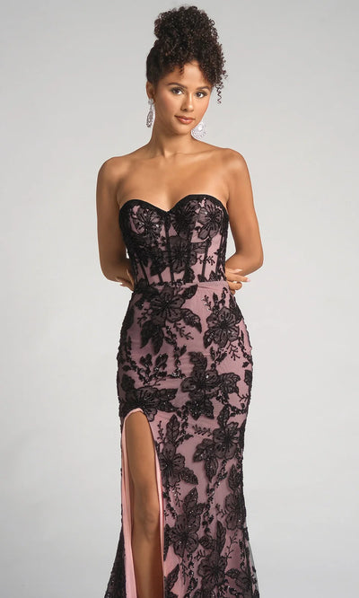 Portia and Scarlett PS26175 - Strapless Floral Lace Dress With Slit Prom Dresses