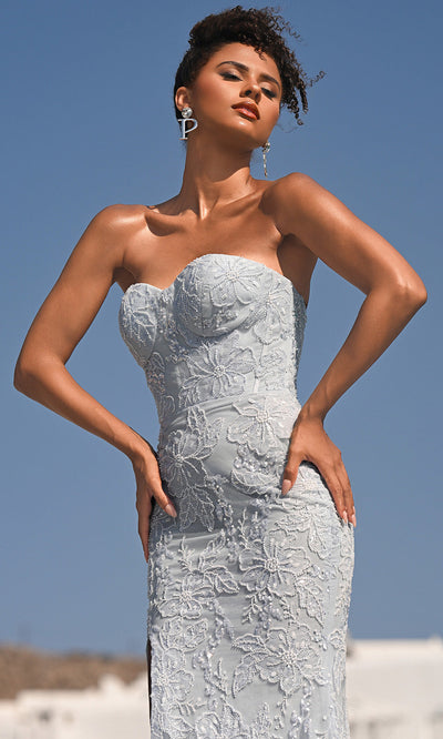 Portia and Scarlett PS26175 - Strapless Floral Lace Dress With Slit Prom Dresses