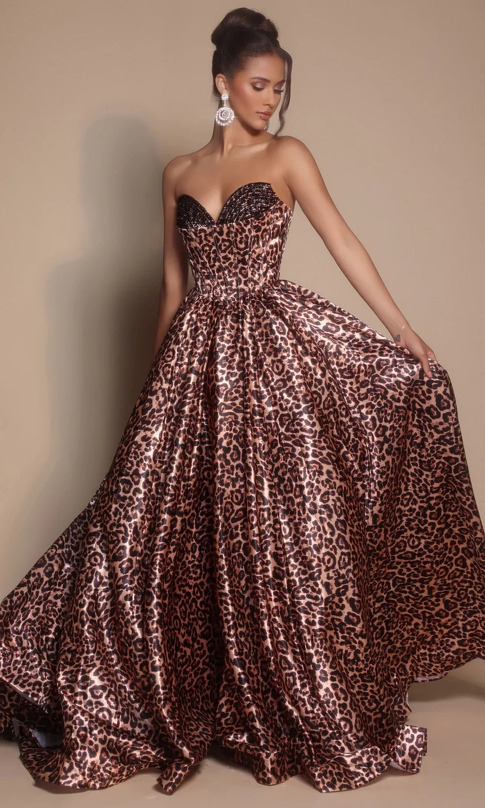 Portia and Scarlett PS26188 - Animal Print Embellished Sweetheart Gown Prom Dresses