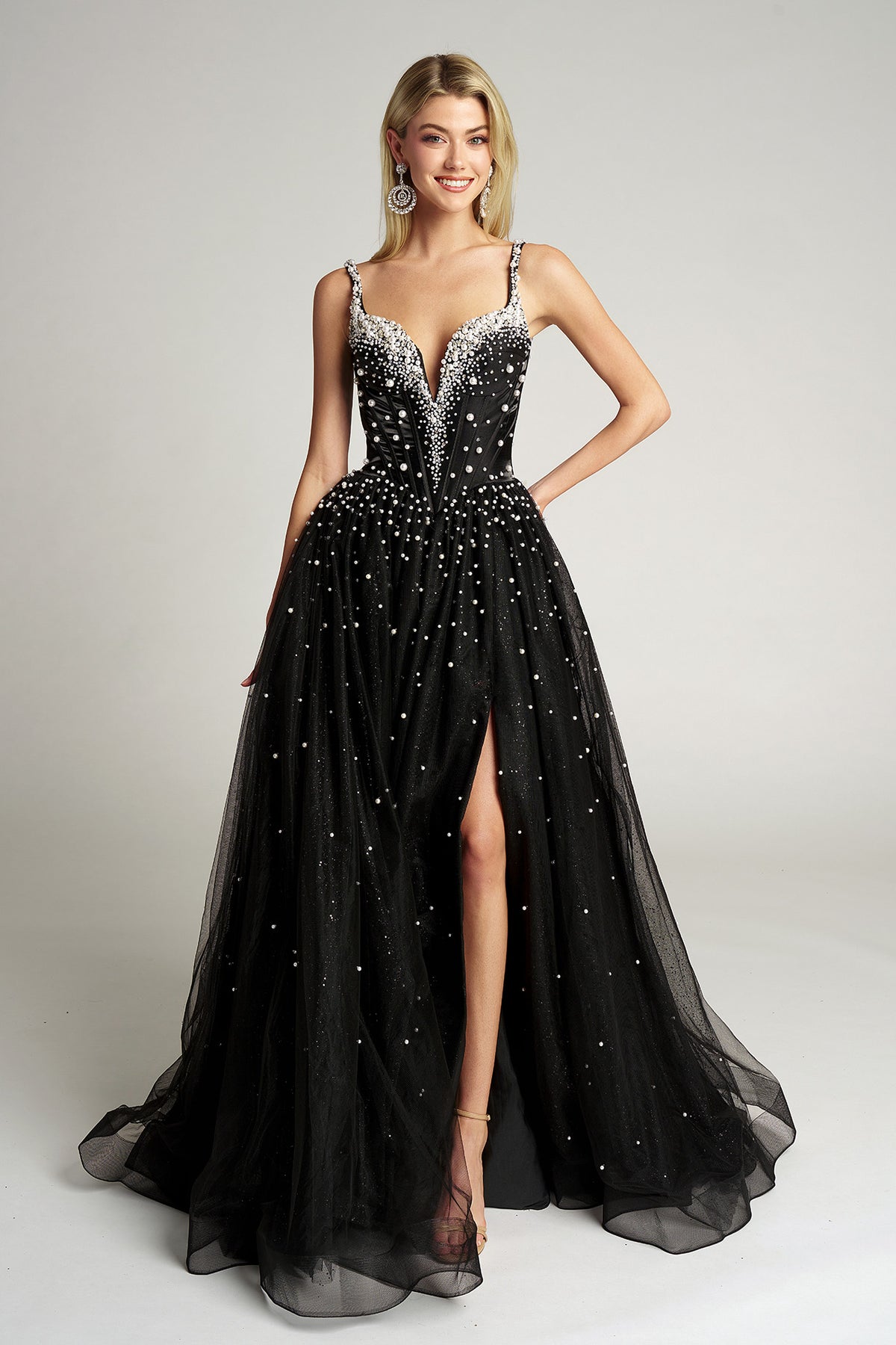 Portia and Scarlett PS26208 - Scoop Neck Pearl Ornate Gown