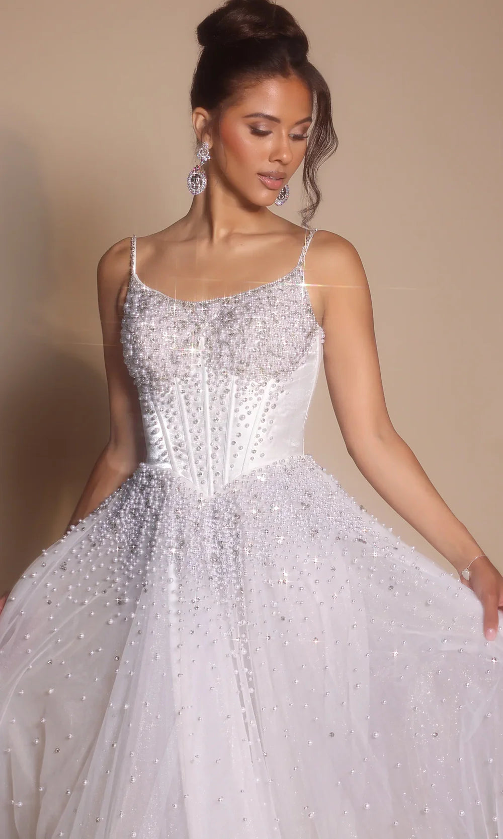 Portia and Scarlett PS26208 - Scoop Neck Pearl Ornate Gown Prom Dresses