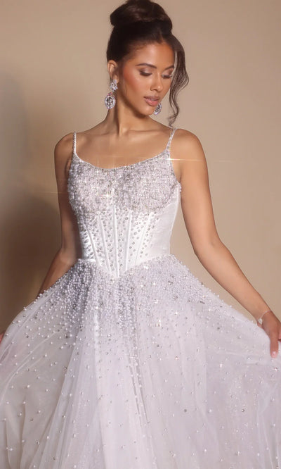 Portia and Scarlett PS26208 - Scoop Neck Pearl Ornate Gown Prom Dresses