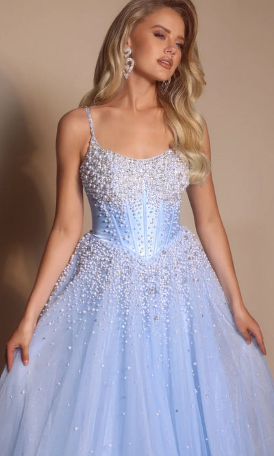 Portia and Scarlett PS26208 - Scoop Neck Pearl Ornate Gown Prom Dresses