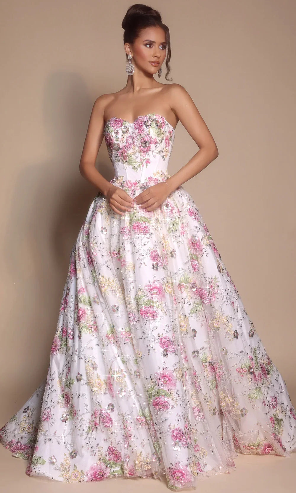 Portia and Scarlett PS26215 - Lace-Up Back Floral Ballgown Prom Dresses