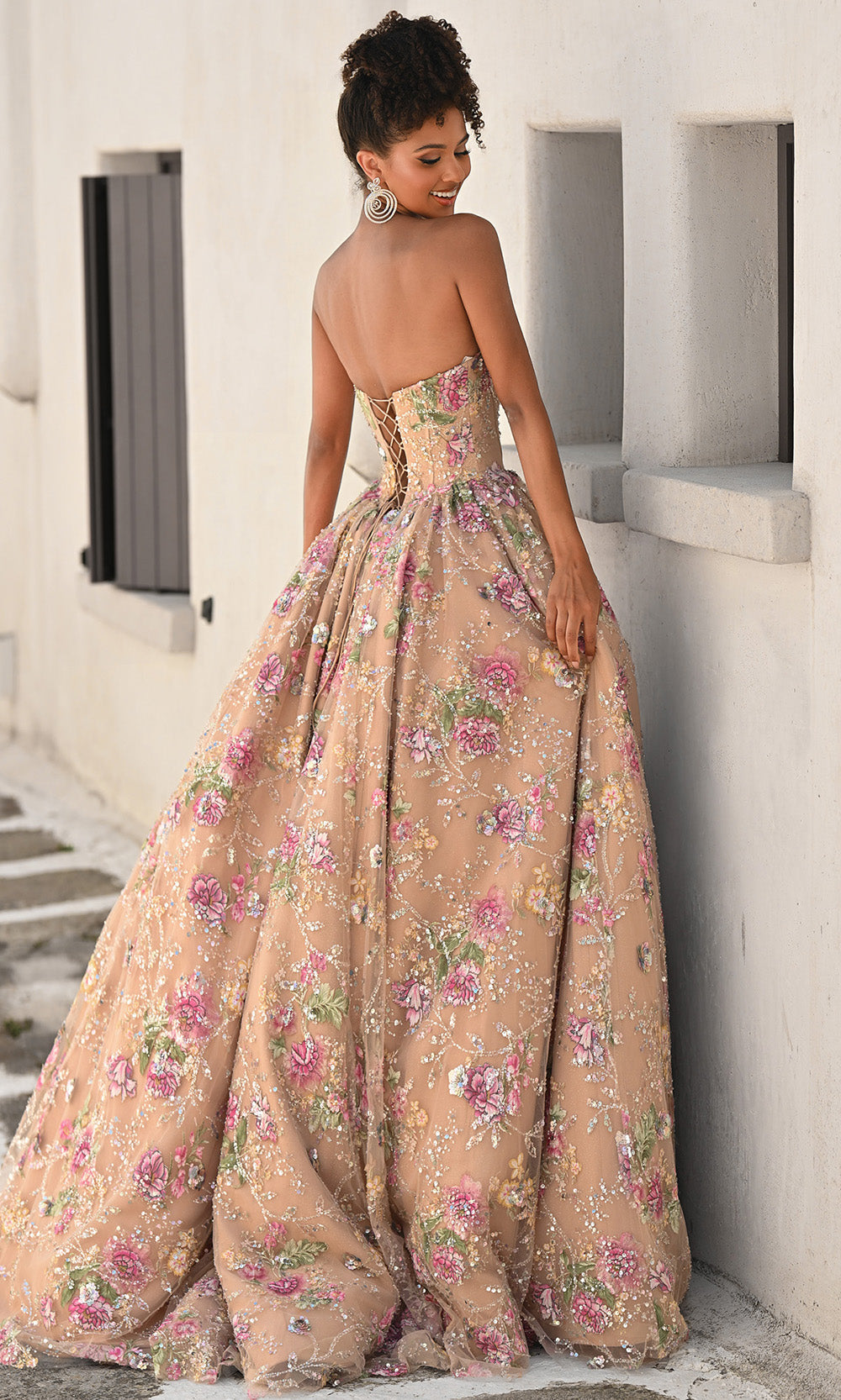 Portia and Scarlett PS26215 - Lace-Up Back Floral Ballgown Prom Dresses