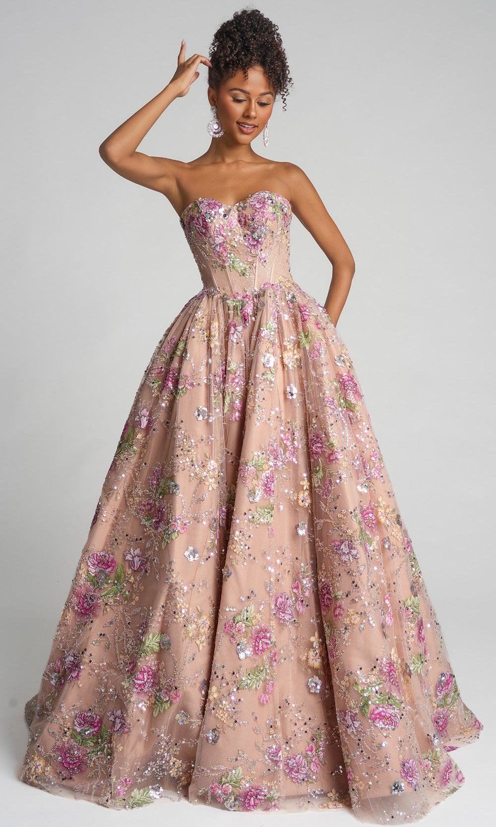 Portia and Scarlett PS26215 - Lace-Up Back Floral Ballgown Prom Dresses