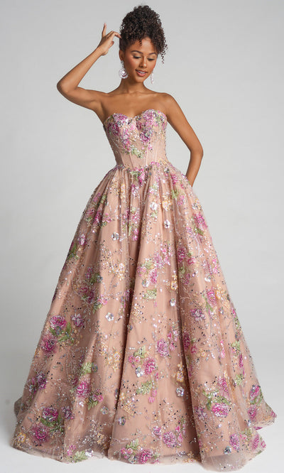 Portia and Scarlett PS26215 - Lace-Up Back Floral Ballgown Prom Dresses
