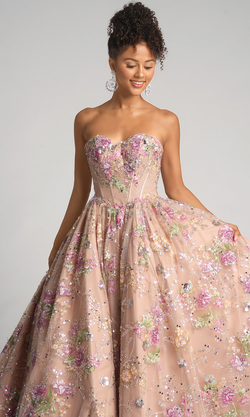 Portia and Scarlett PS26215 - Lace-Up Back Floral Ballgown Prom Dresses