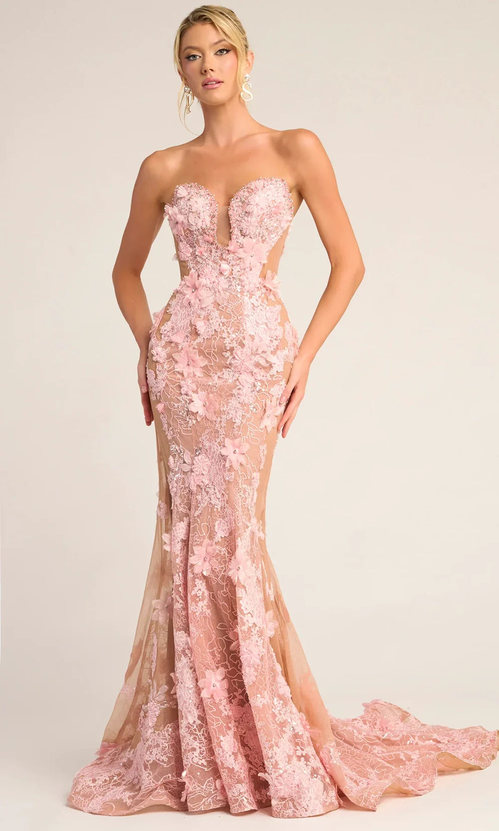 Portia and Scarlett PS26248 - Lace-Up Back Floral Accent Long Dress Prom Dresses