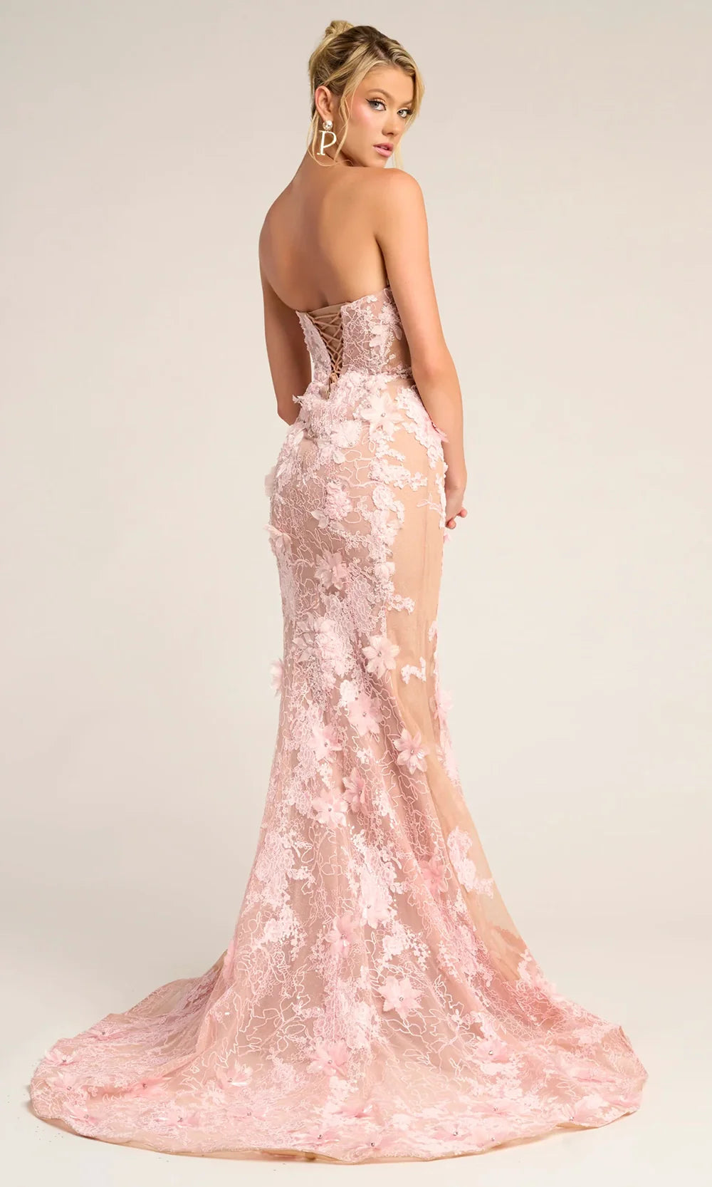 Portia and Scarlett PS26248 - Lace-Up Back Floral Accent Long Dress Prom Dresses