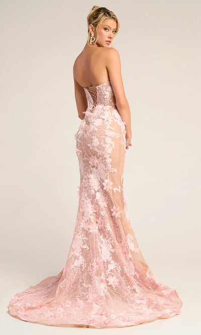 Portia and Scarlett PS26248 - Lace-Up Back Floral Accent Long Dress Prom Dresses