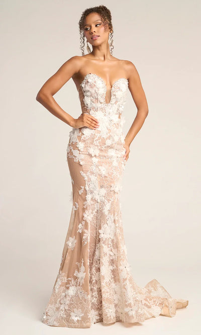 Portia and Scarlett PS26248 - Lace-Up Back Floral Accent Long Dress Prom Dresses