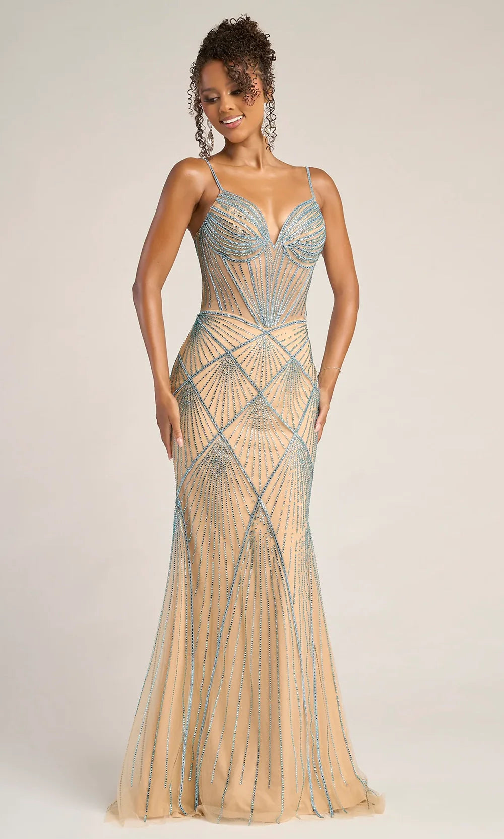 Portia and Scarlett PS26263 - Spaghetti Strap Geometric Pattern Dress Prom Dresses