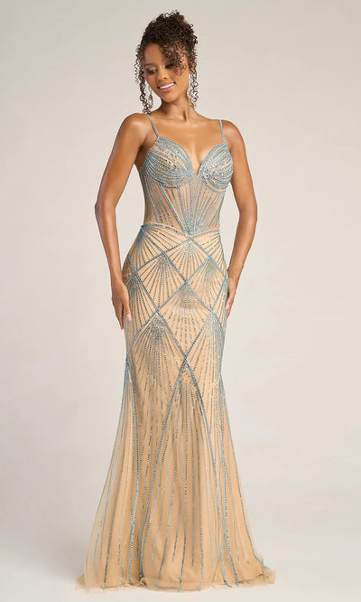 Portia and Scarlett PS26263 - Spaghetti Strap Geometric Pattern Dress Prom Dresses