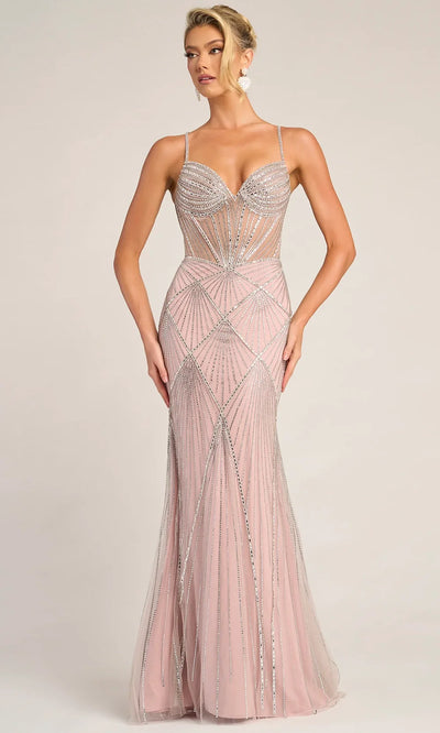 Portia and Scarlett PS26263 - Spaghetti Strap Geometric Pattern Dress Prom Dresses