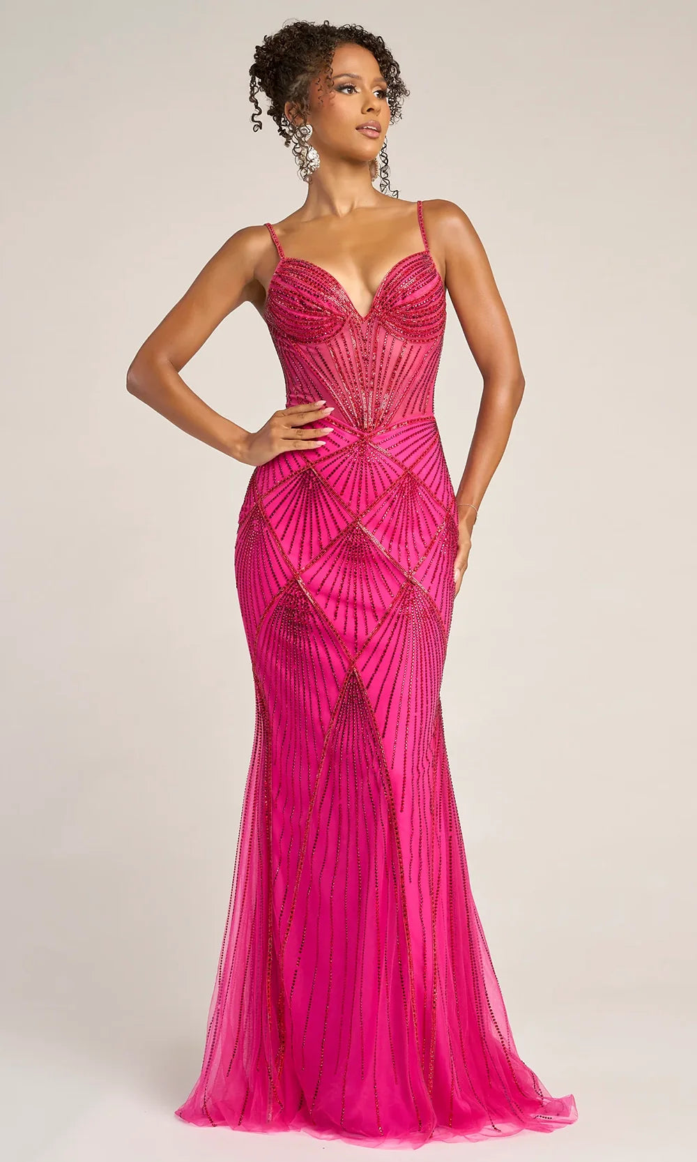 Portia and Scarlett PS26263 - Spaghetti Strap Geometric Pattern Dress Prom Dresses