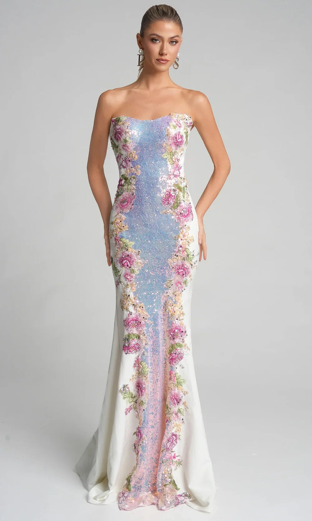 Portia and Scarlett PS26286 - Floral Detail Semi-Sweetheart Dress Prom Dresses
