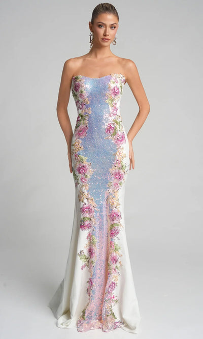 Portia and Scarlett PS26286 - Floral Detail Semi-Sweetheart Dress Prom Dresses