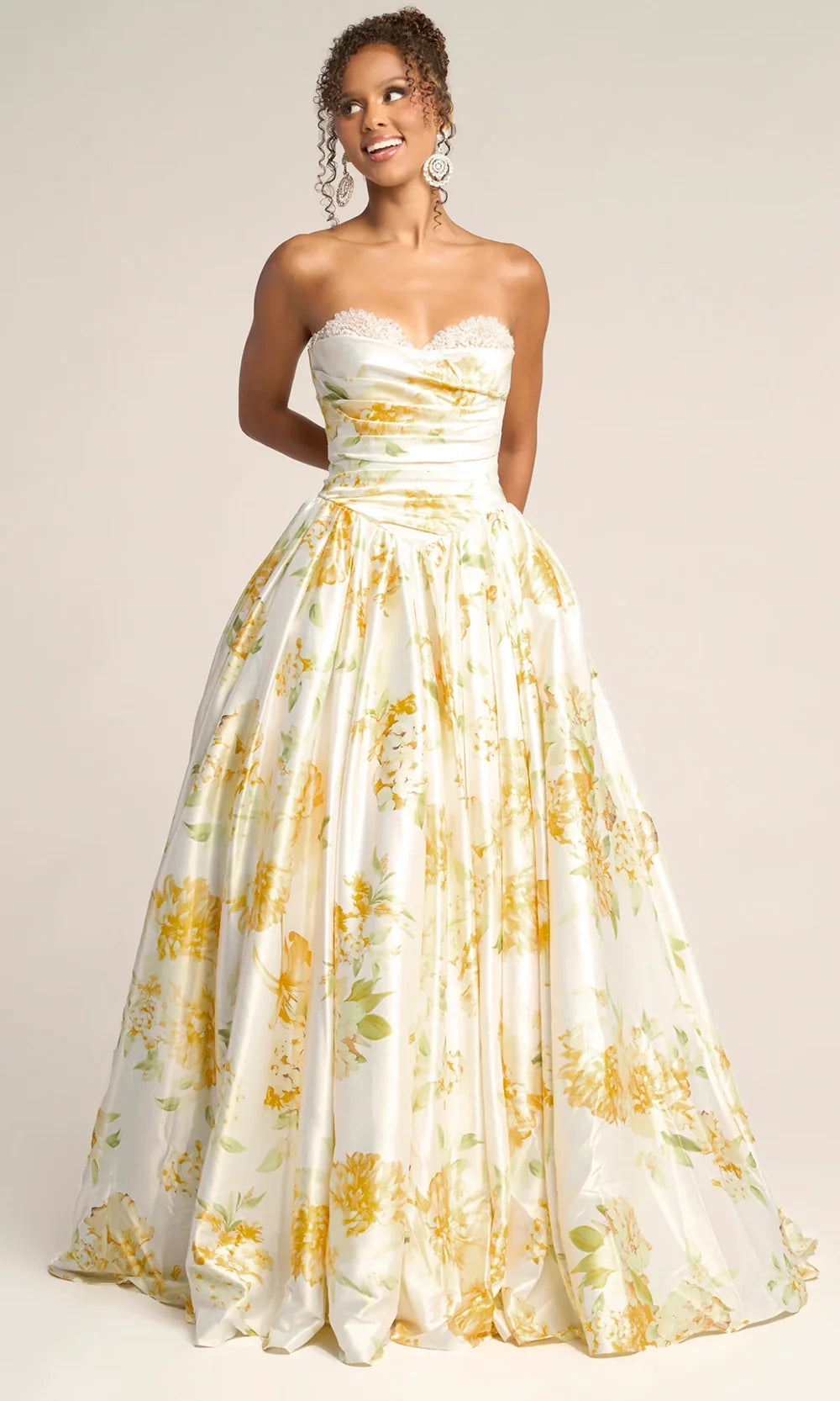 Portia and Scarlett PS26298 - Ruched Bodice Floral Print Ballgown Ball Gowns