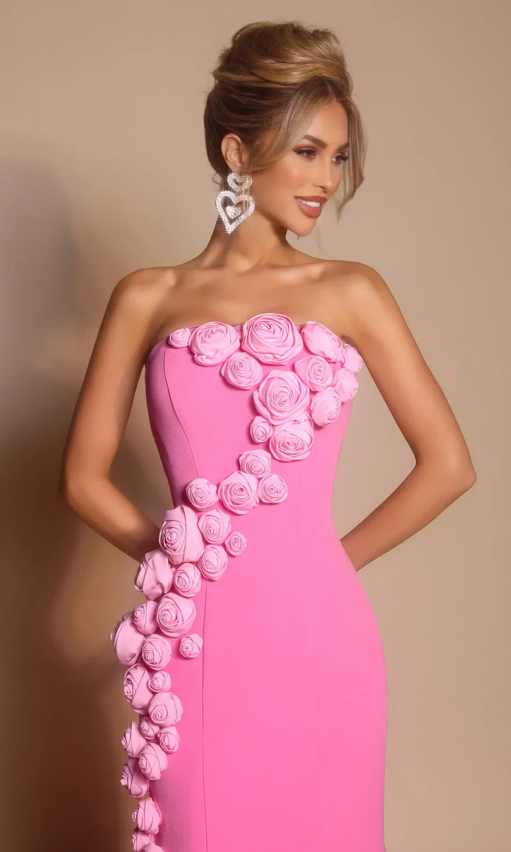 Portia and Scarlett PS26305E - Straight Neck Long Dress With 3D Rosettes Prom Dresses