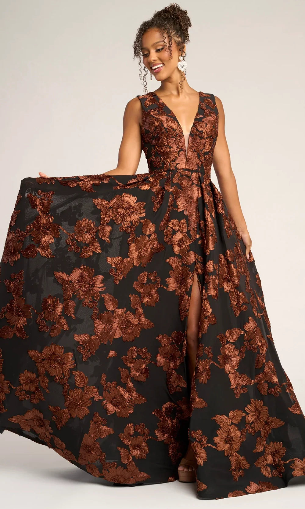 Portia and Scarlett PS26312E - Floral Textured A-Line Prom Gown Prom Dresses