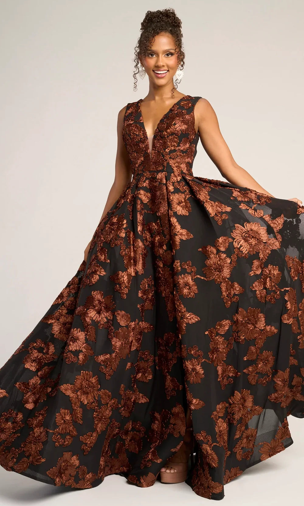 Portia and Scarlett PS26312E - Floral Textured A-Line Prom Gown Prom Dresses