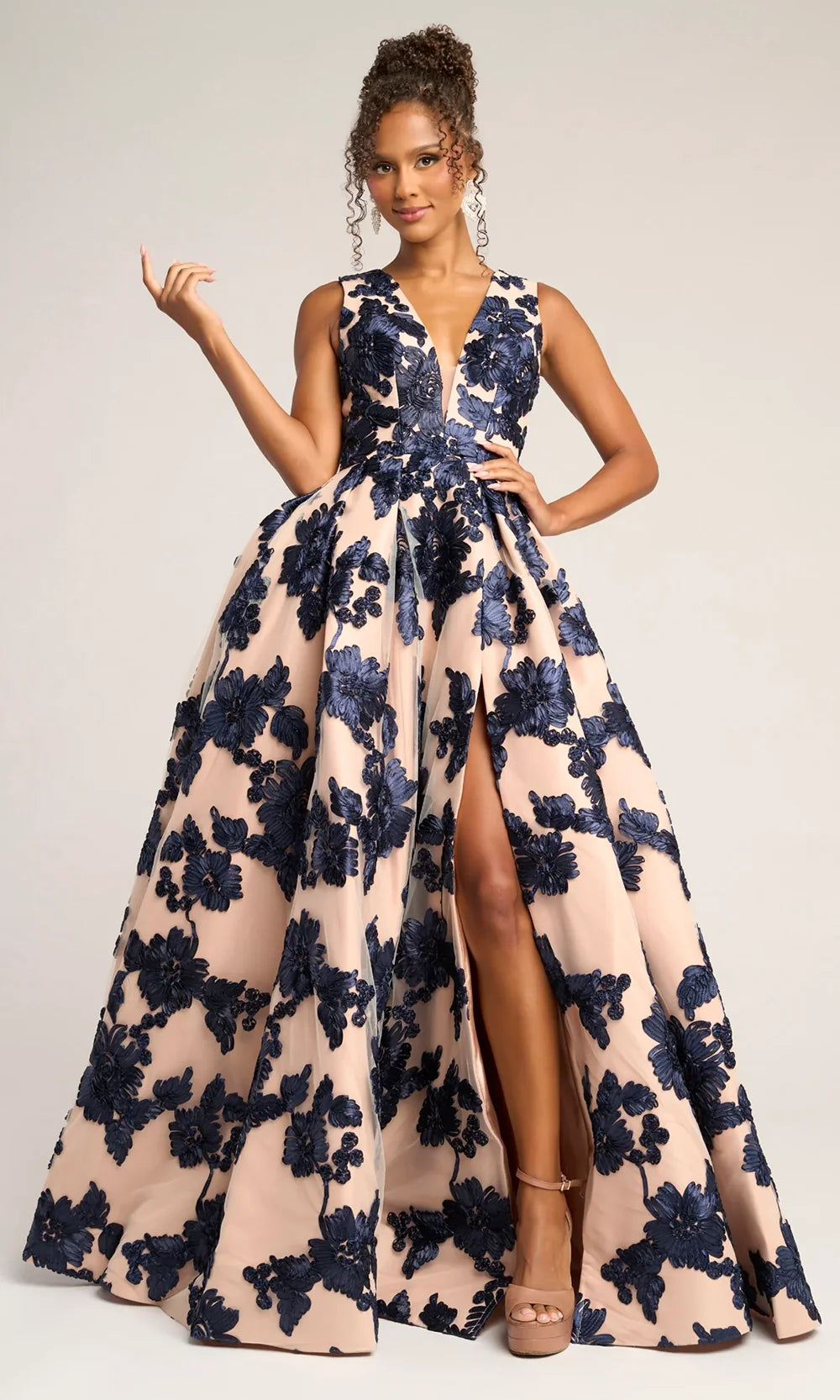 Portia and Scarlett PS26312E - Floral Textured A-Line Prom Gown Prom Dresses
