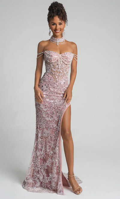 Portia and Scarlett PS26322E - Floral Beaded Strapless Gown With Choker Prom Dresses