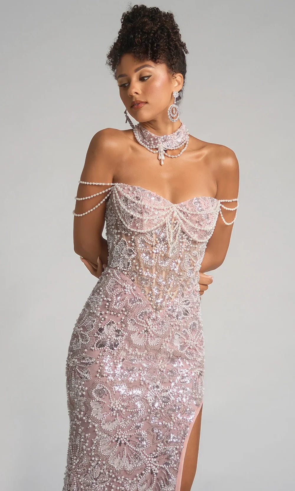 Portia and Scarlett PS26322E - Floral Beaded Strapless Gown With Choker Prom Dresses