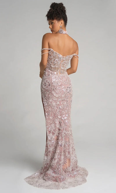 Portia and Scarlett PS26322E - Floral Beaded Strapless Gown With Choker Prom Dresses