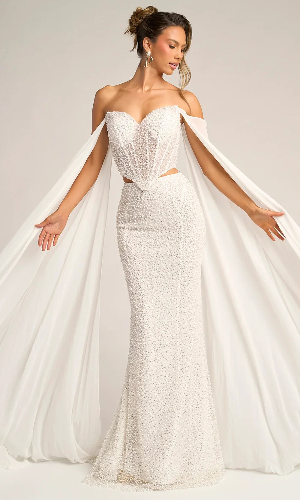 Portia and Scarlett PS26326E - Sweetheart Beaded Gown With Cape Wedding Dresses