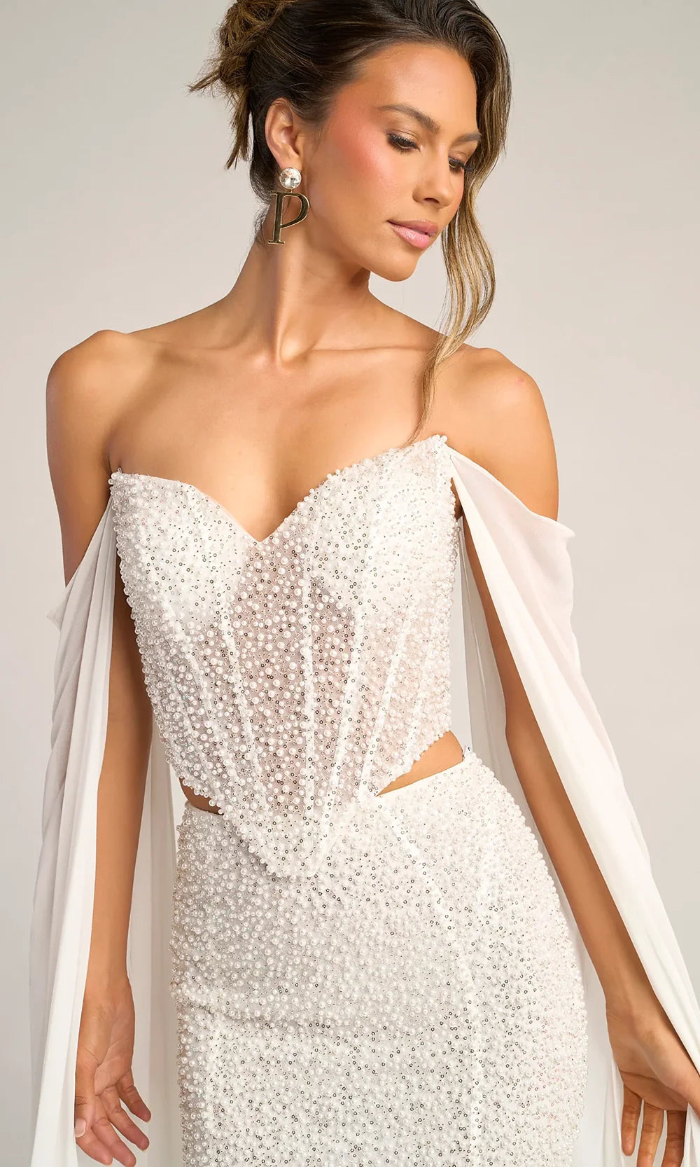Portia and Scarlett PS26326E - Sweetheart Beaded Gown With Cape Wedding Dresses