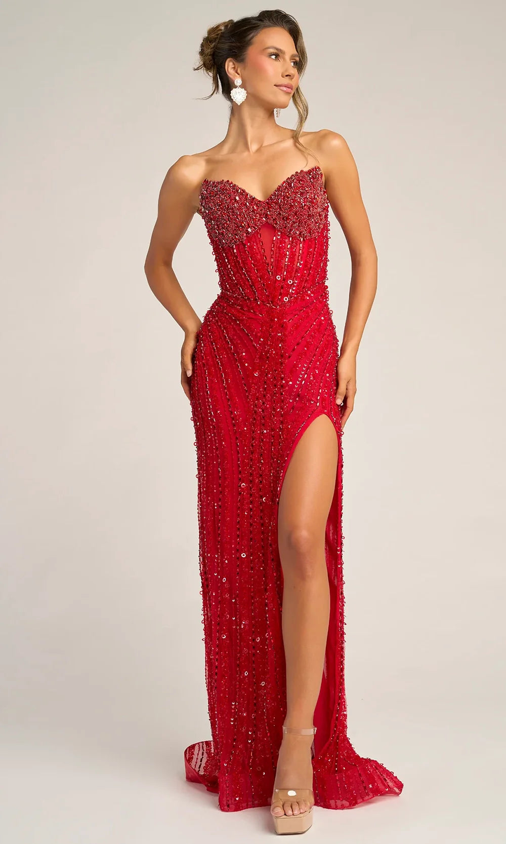 Portia and Scarlett PS26403C - Corset Bodice Fully Beaded Gown Prom Dresses