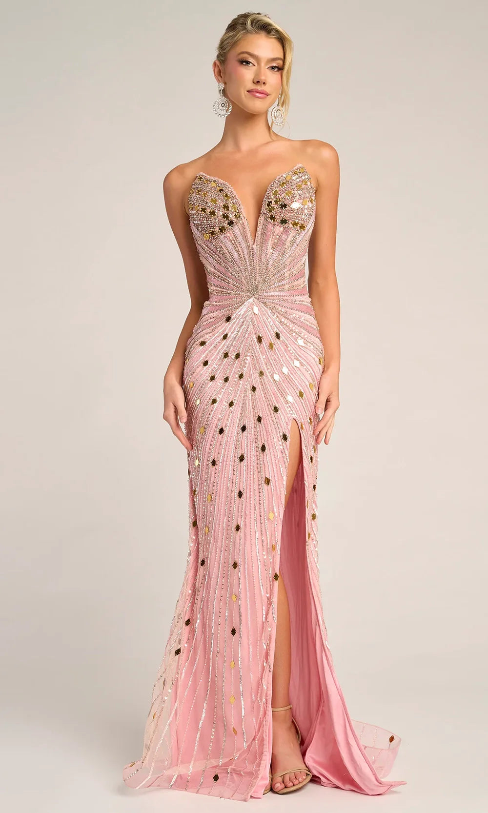 Portia and Scarlett PS26409C - Fitted Deep V-Neck Beaded Dress Prom Dresses