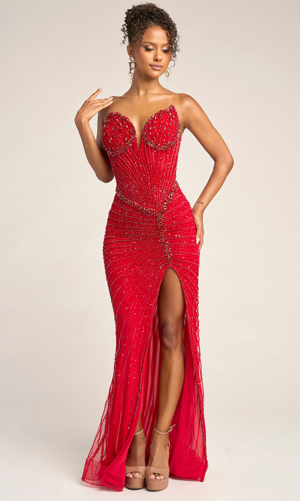 Portia and Scarlett PS26416C - Beaded Ornate Sheath Dress With Slit Prom Dresses