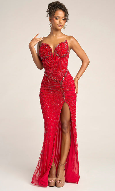 Portia and Scarlett PS26416C - Beaded Ornate Sheath Dress With Slit Prom Dresses
