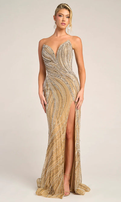 Portia and Scarlett PS26417C - High Slit Beaded Prom Gown Pageant Dresses