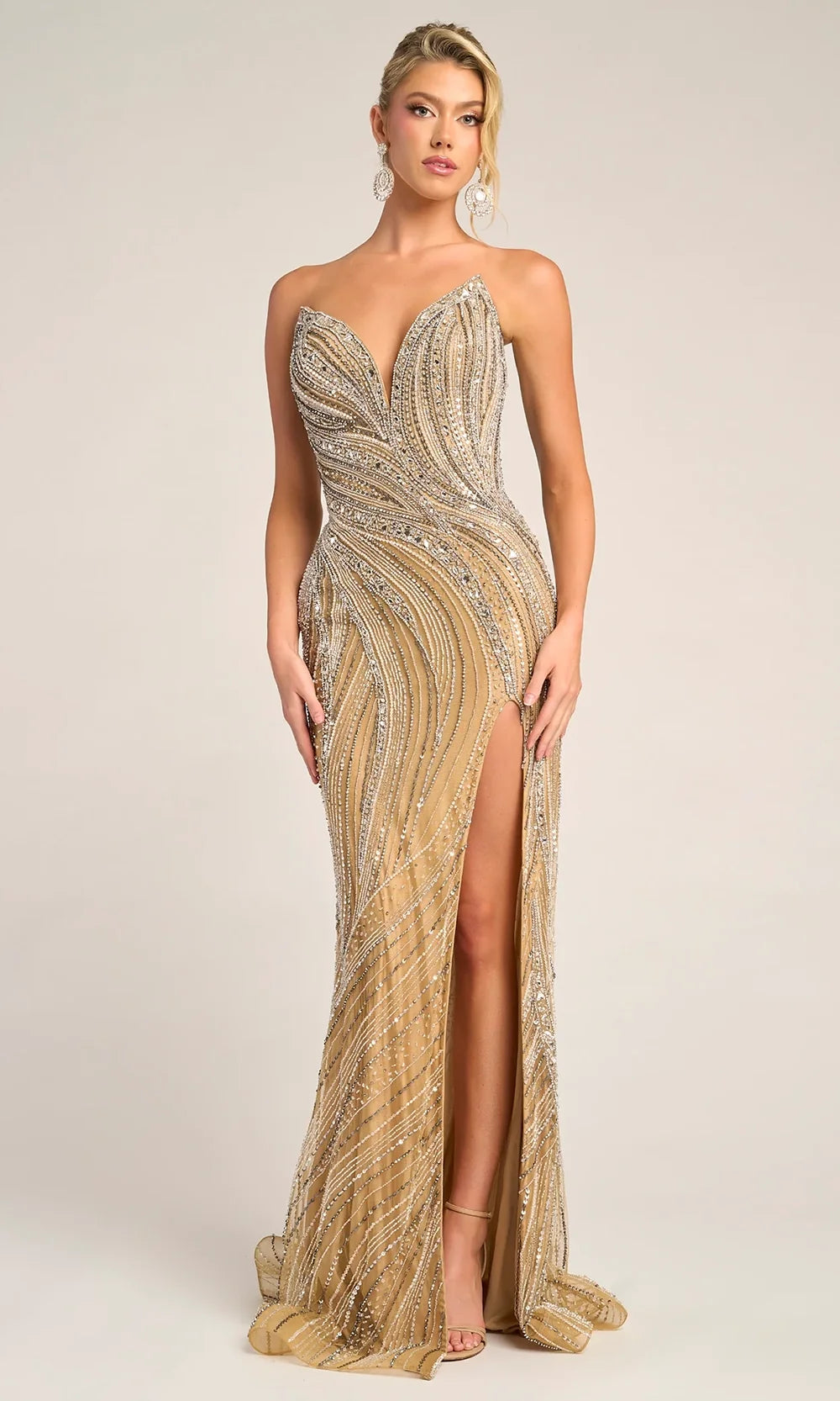 Portia and Scarlett PS26417C - High Slit Beaded Prom Gown
