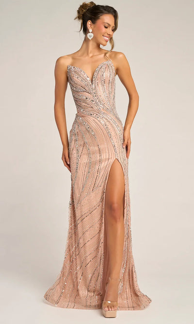 Portia and Scarlett PS26417C - High Slit Beaded Prom Gown Pageant Dresses