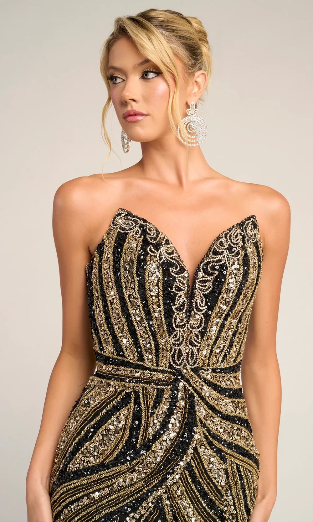 Portia and Scarlett PS26418C - Plunging V-Neck Sparkling Fitted Dress