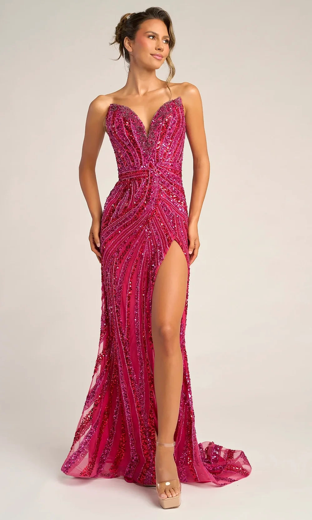 Portia and Scarlett PS26418C - Plunging V-Neck Sparkling Fitted Dress