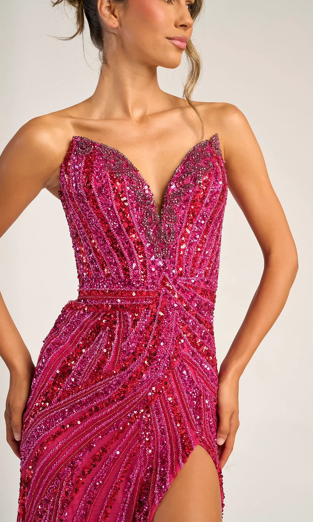 Portia and Scarlett PS26418C - Plunging V-Neck Sparkling Fitted Dress Prom Dresses