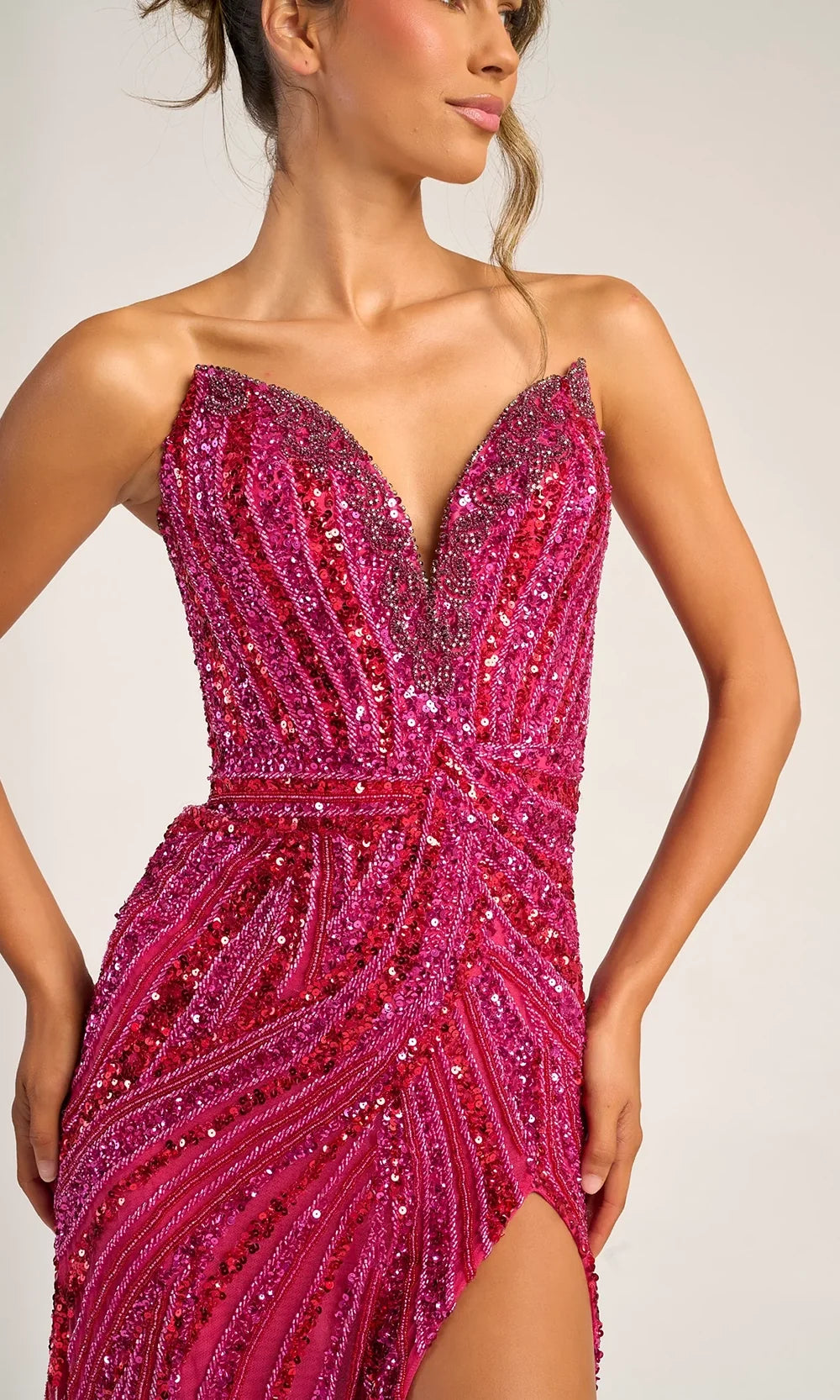 Portia and Scarlett PS26418C - Plunging V-Neck Sparkling Fitted Dress