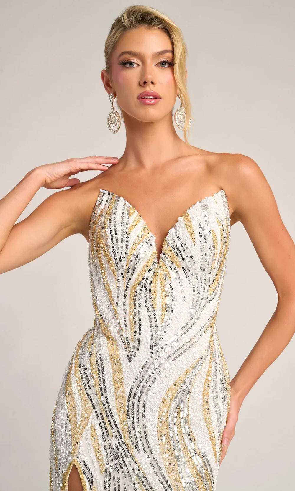 Portia and Scarlett PS26419C - Fully Embellished Strapless Slit Dress Prom Dresses