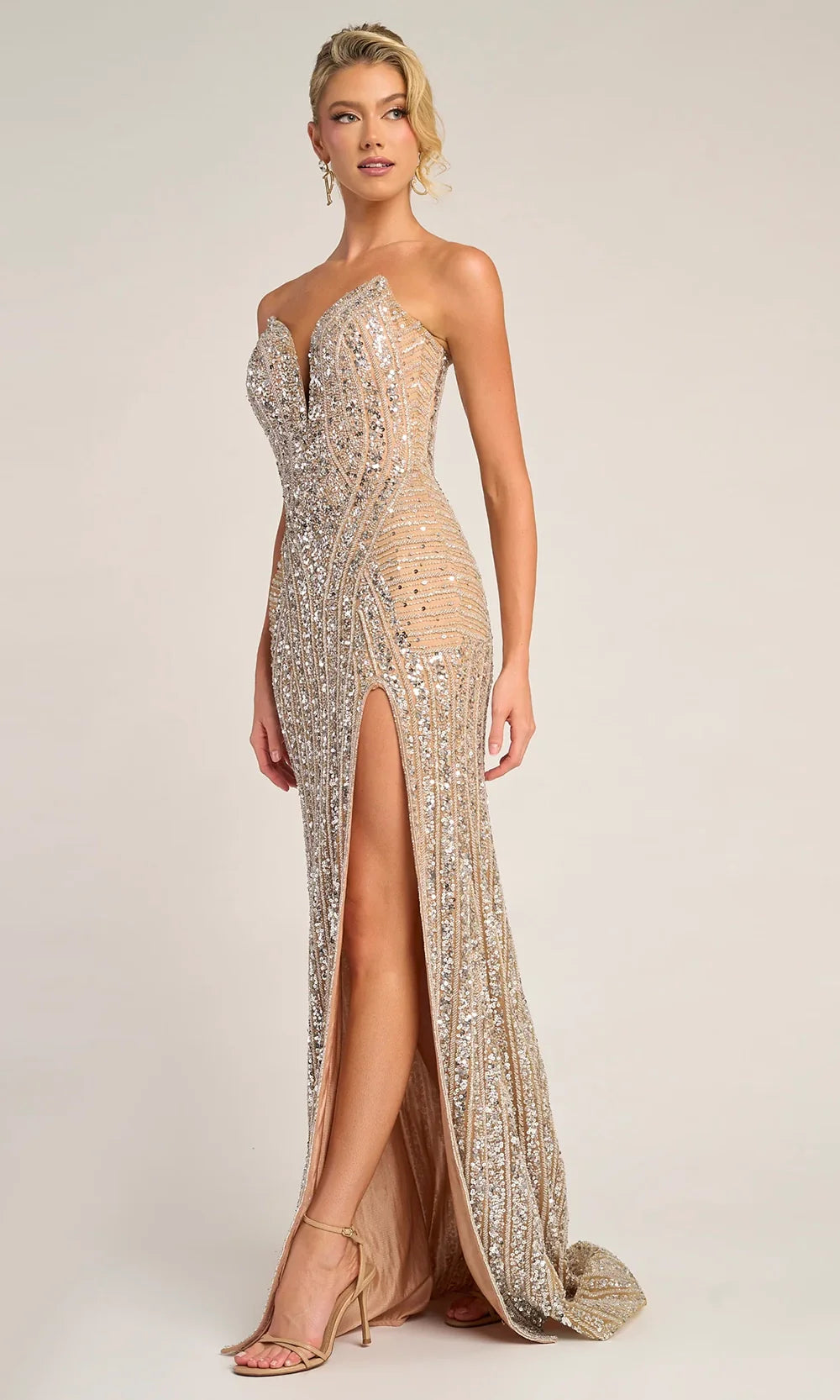 Portia and Scarlett PS26424C - Fully Embellished Strapless Dress With Slit Pageant Dresses