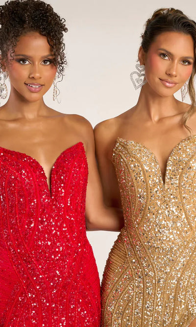 Portia and Scarlett PS26424C - Fully Embellished Strapless Dress With Slit Pageant Dresses